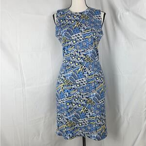 J.McLaughlin Sheath Dress Women XS Blue Abstract Print Sleeveless Stretch Preppy